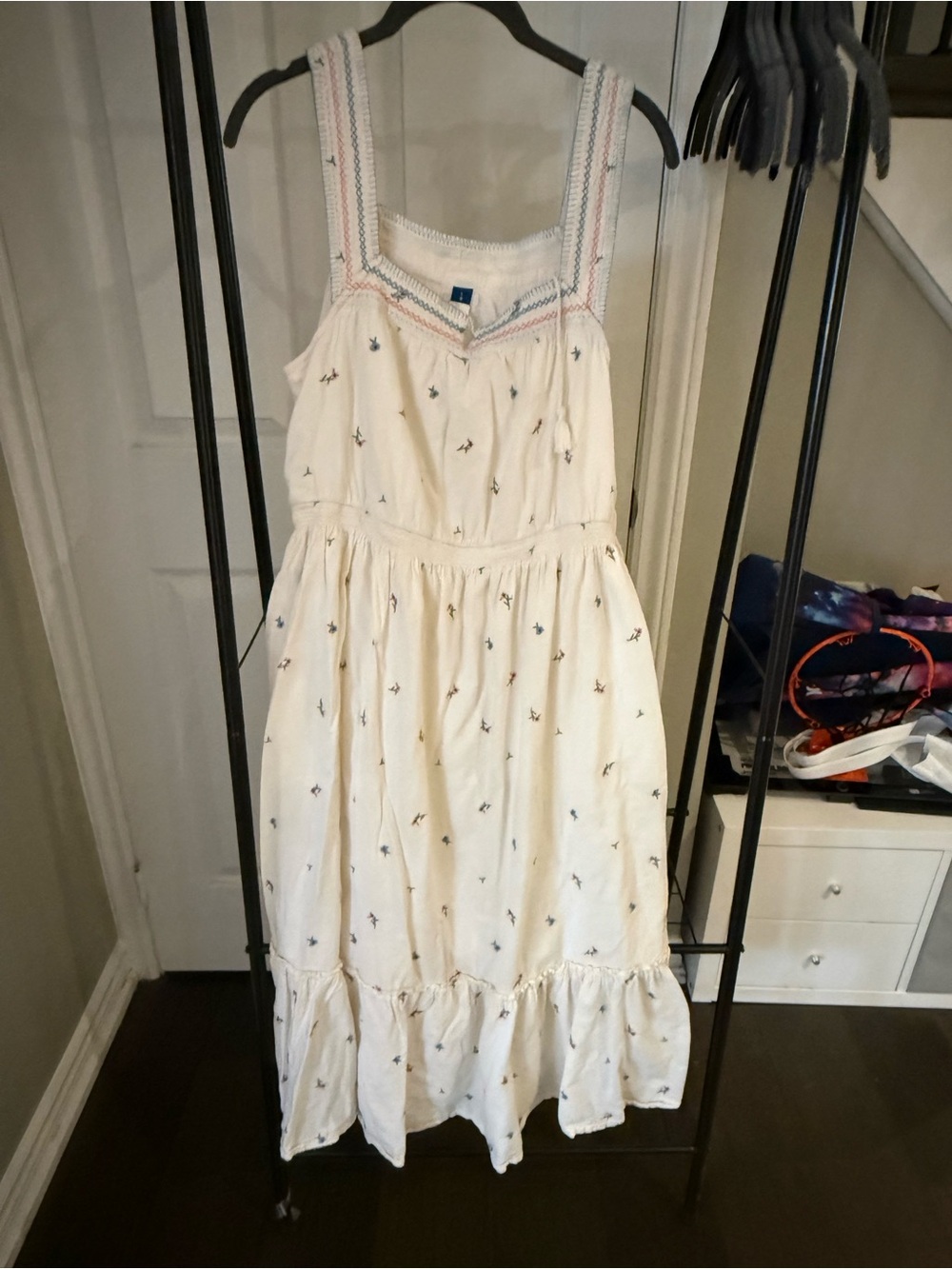 Old Navy Cream Maxi Dress with Blue & Pink Accents
